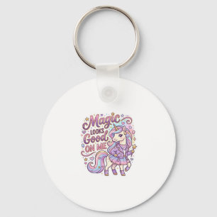 Unicorn Magic Looks Good on Me Graphic Design Whit Keychain