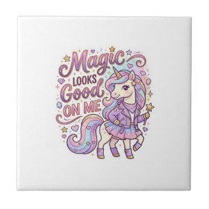 Unicorn Magic Looks Good on Me Graphic Design Whit Tile