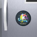 Unicorn Magic Princess Magnet<br><div class="desc">This design features a gorgeous brightly coloured unicorn with golden horn with a background of stars and modern typography "Magical Princess" written in gold. A stunning gift for her.</div>
