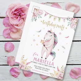 Unicorn Magic rose floral Invitation de fête d'ann