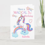 Unicorn Magical 3rd Birthday Pink Card<br><div class="desc">A cute and sweet magical unicorn birthday card design featuring a colourful unicorn standing on a cloud and Rainbow with a background of shooting stars and hearts.The card has the wording - Have a Magical Birthday in a colourful font . A sweet, cute and magical design for a little girl...</div>