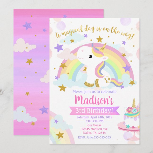 Unicorn Magical Birthday Invitation (Front/Back)