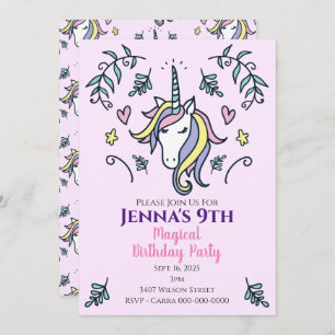 Unicorn Magical Birthday Party Invitation