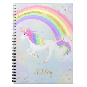 Unicorn   Magical Blue and Gold Rainbow Notebook