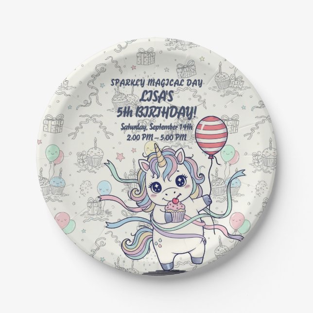 Unicorn Magical celebration Paper Plate (Front)