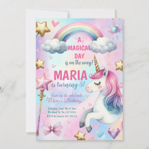 Unicorn Magical day Birthday Party Invitation