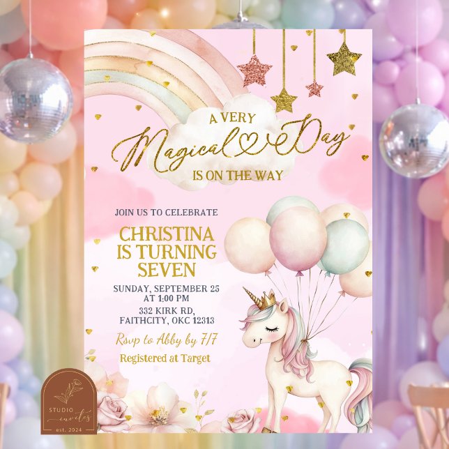Unicorn Magical Day Is On The Way Birthday  Invitation (Creator Uploaded)