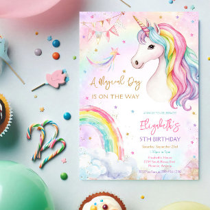 Unicorn Magical Day Rainbow Birthday Invitation