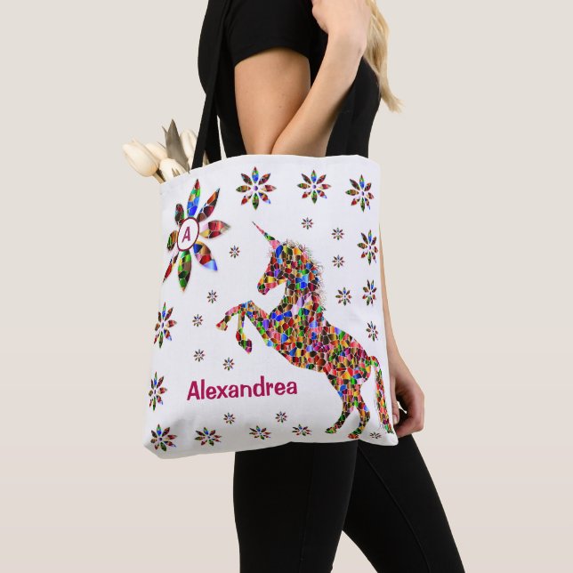  Unicorn Magical Fantasy Glitter Personalize  Tote Bag (Close Up)