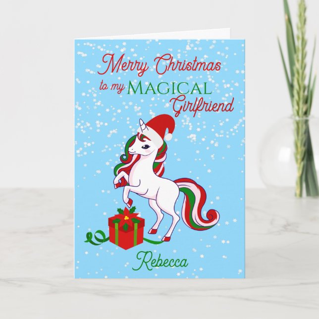 Unicorn Magical Girlfriend Christmas Card (Front)