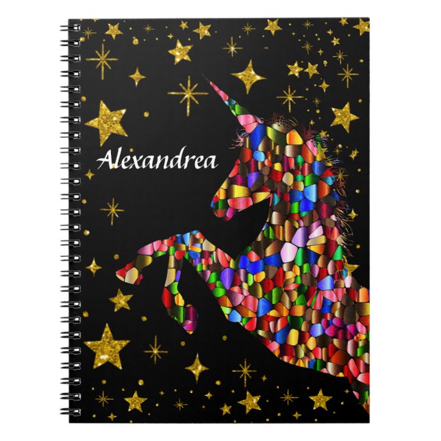 Unicorn Magical Gold Colour Glitter Personalize    Notebook (Front)