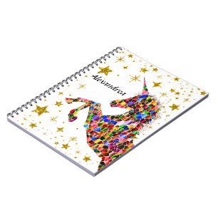 Unicorn Magical Gold Colour Glitter Personalize   Notebook