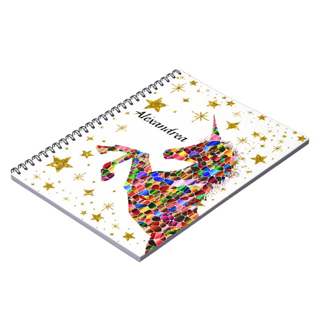 Unicorn Magical Gold Colour Glitter Personalize   Notebook (Left Side)