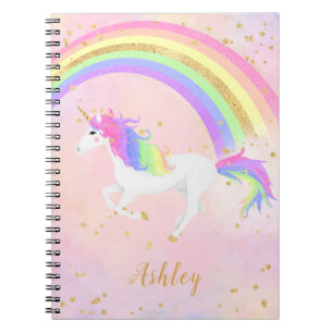 Unicorn   Magical Pink and Gold Rainbow Notebook
