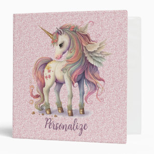 Unicorn Magical Rainbow Colors Pink Glitter Binder