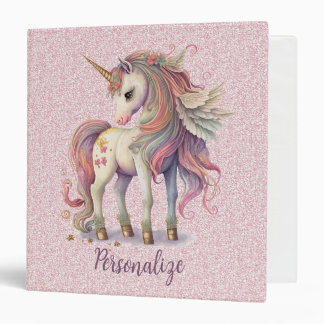 Unicorn Magical Rainbow Colours Pink Glitter Binder
