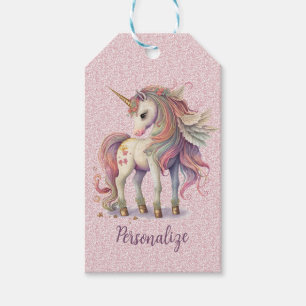 Unicorn Magical Rainbow Colours Pink Glitter Gift Tags