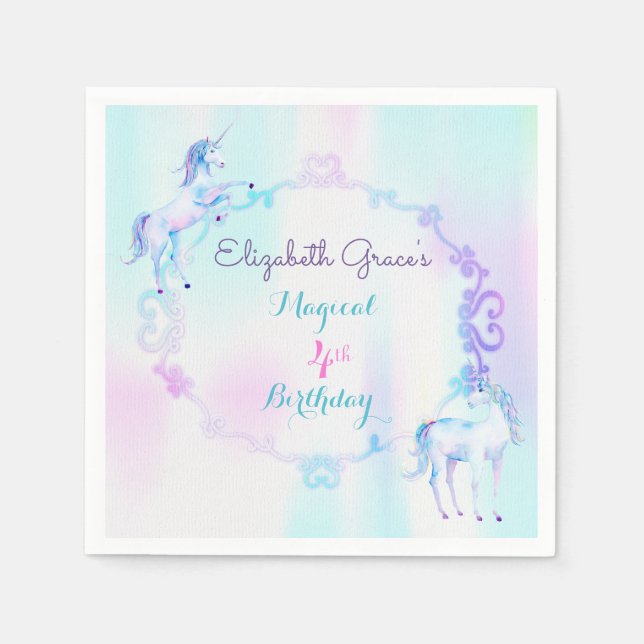 Unicorn Magical Rainbow Lavender Pink Turquoise Napkin (Front)