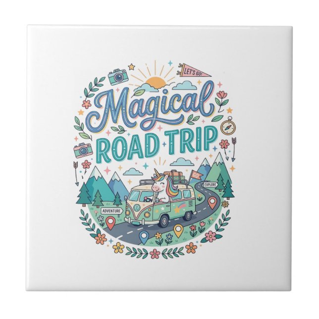 Unicorn Magical Road Trip Print Ready POD Artwork_ Tile (Front)