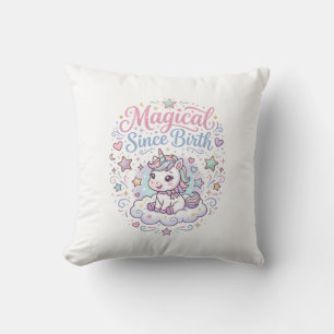 Unicorn Magical Since Birth Print Ready POD Artwor Throw Pillow