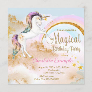 Unicorn Magical Unicorn Birthday Party Invitations
