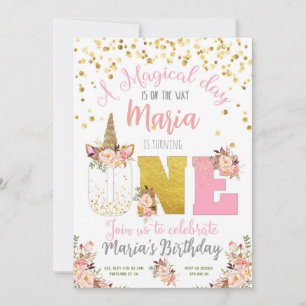 Unicorn Magique jour 1er Anniversaire Invitation