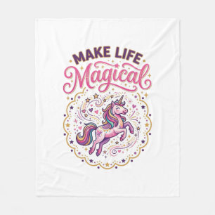 Unicorn Make Life Magical POD Ready White Backgrou Fleece Blanket