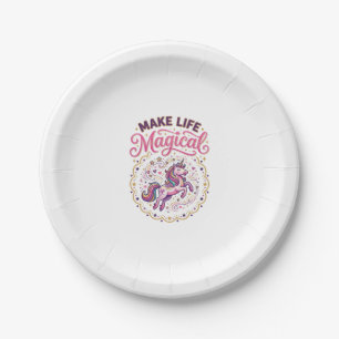 Unicorn Make Life Magical POD Ready White Backgrou Paper Plate