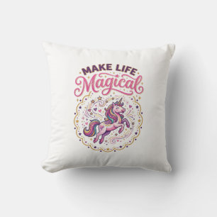 Unicorn Make Life Magical POD Ready White Backgrou Throw Pillow