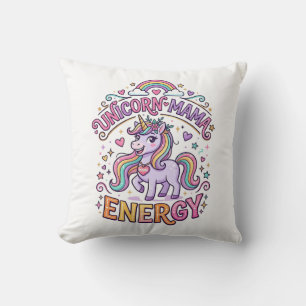 Unicorn Mama Energy Colourful Zazzle Design_1 Throw Pillow