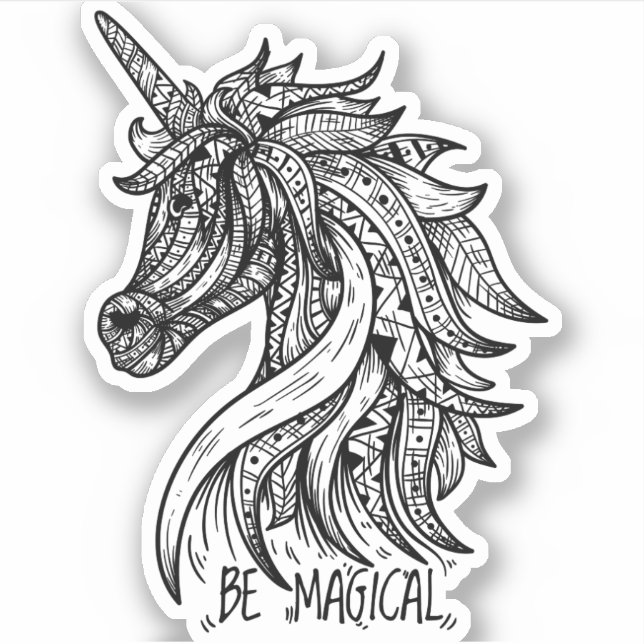 Unicorn Mandala Henna Doodle Black White Cool (Front)