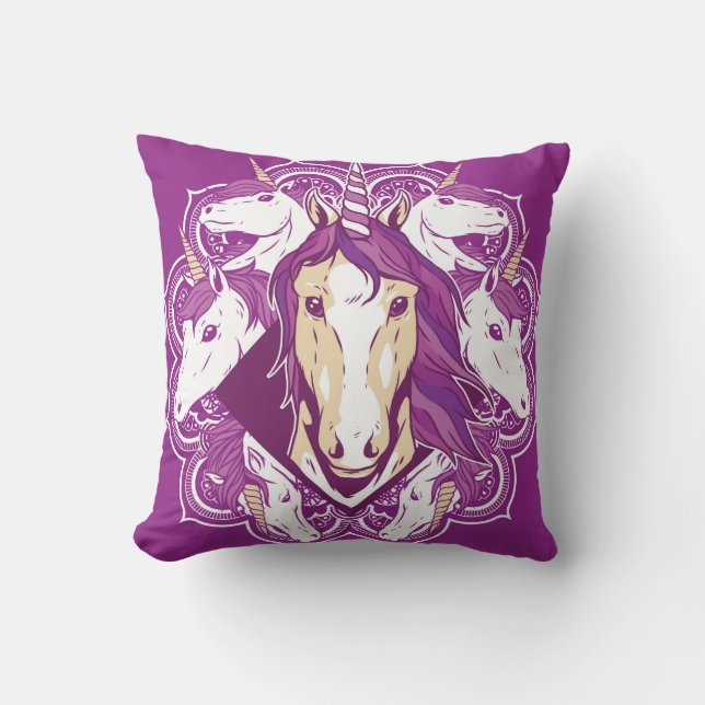 Unicorn Mandala Throw Pillow (Front)