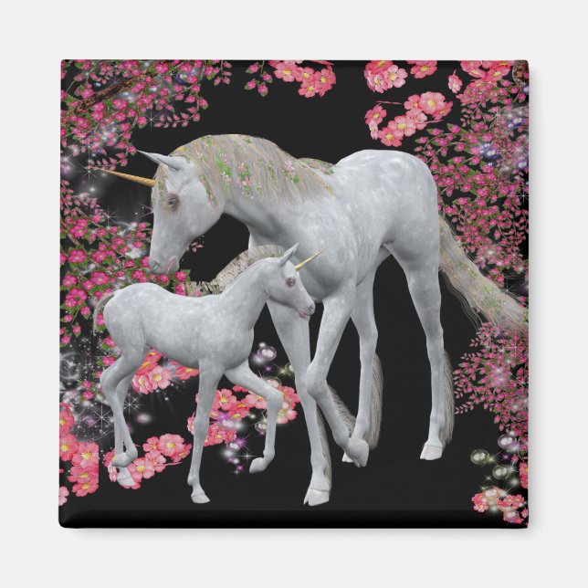 Unicorn Mare And Foal Fantasy Magnet (Front)