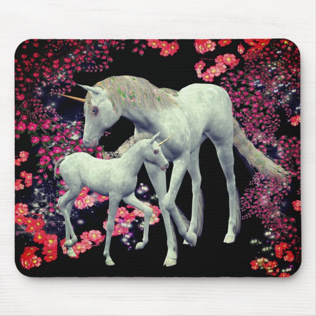 Unicorn Mare Foal Fantasy Art Mouse Pad (Front)