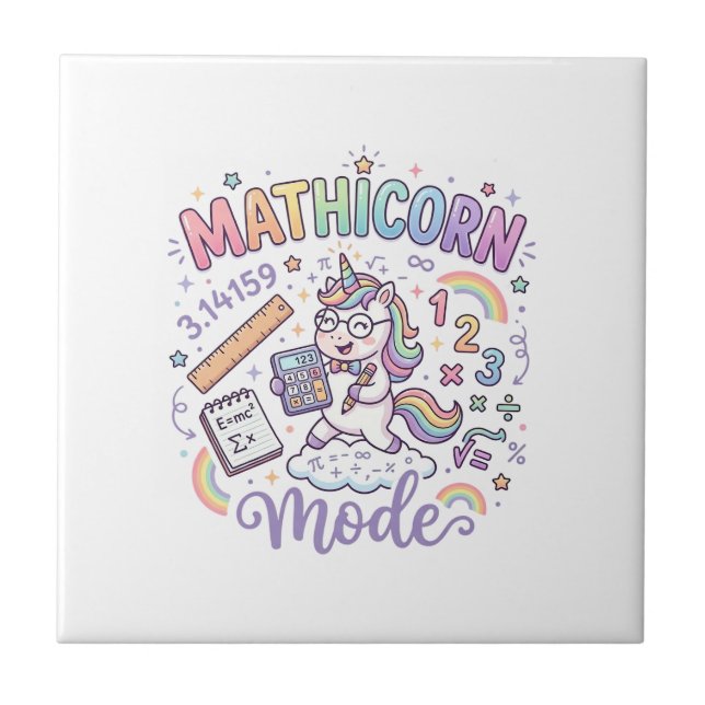 Unicorn Mathicorn Mode Adorable Typography Design_ Tile (Front)