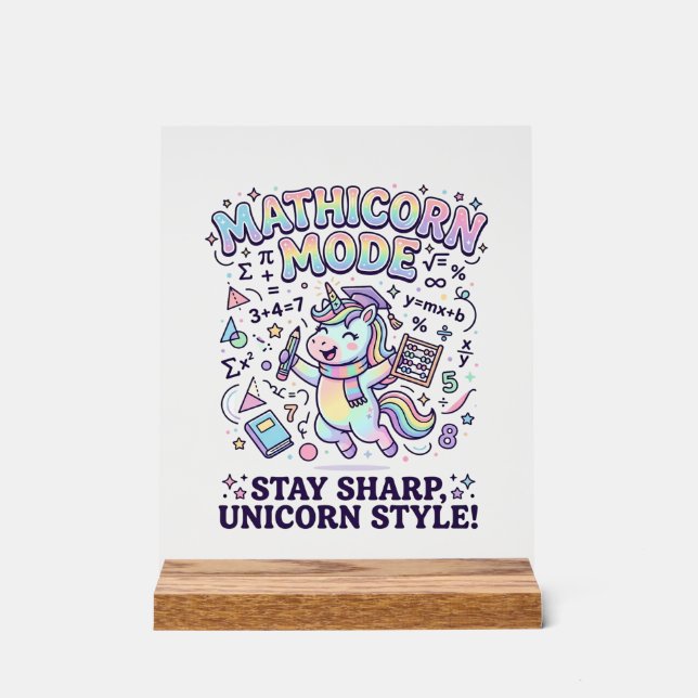 Unicorn Mathicorn Mode Charming White Background D Acrylic Sign (Front)