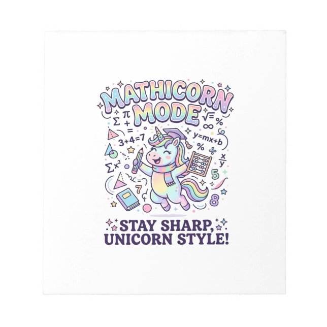 Unicorn Mathicorn Mode Charming White Background D Notepad (Front)
