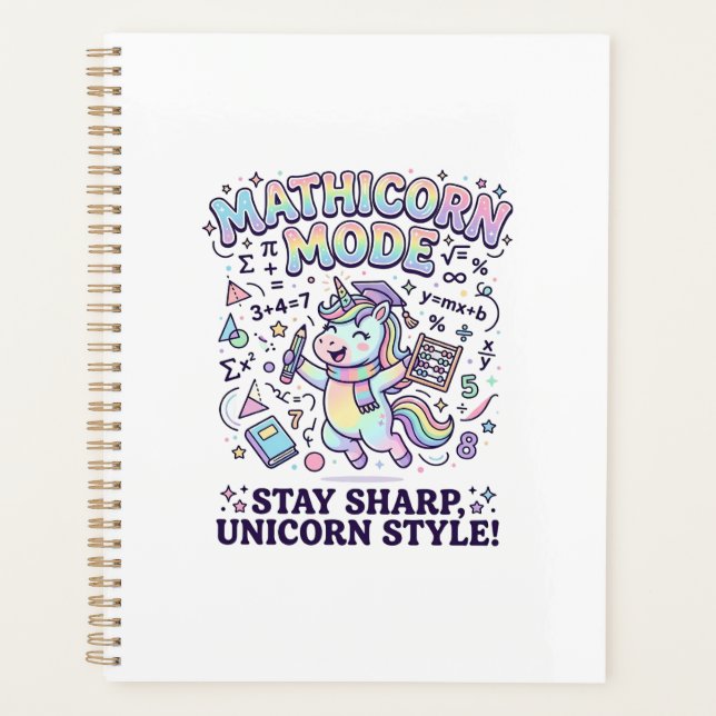 Unicorn Mathicorn Mode Charming White Background D Planner (Front)
