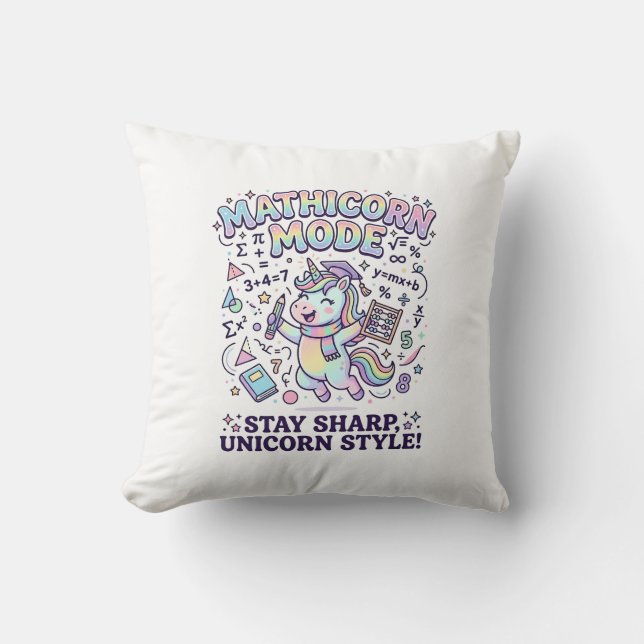 Unicorn Mathicorn Mode Charming White Background D Throw Pillow (Front)