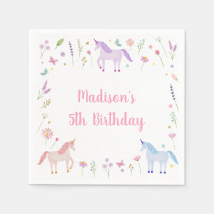 Unicorn Meadow Pastel Pink Gold Birthday Napkin