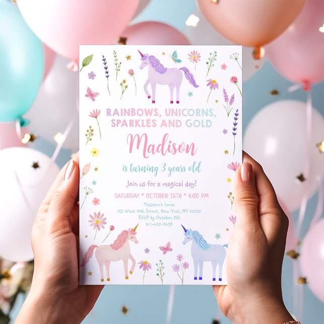 Unicorn Meadow Rainbow Sparkles Birthday Invitation (Creator Uploaded)