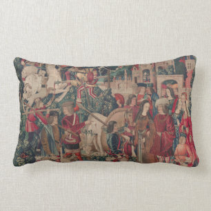 Unicorn Medieval Art - Hunters Return to Castle Lumbar Pillow
