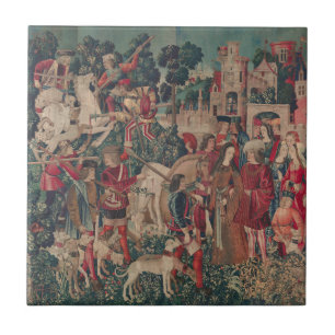 Unicorn Medieval Art - Hunters Return to Castle Tile
