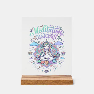 Unicorn Meditation Unicorn White Background Vector Acrylic Sign