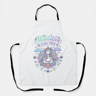 Unicorn Meditation Unicorn White Background Vector Apron