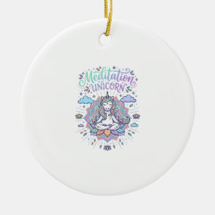 Unicorn Meditation Unicorn White Background Vector Ceramic Ornament