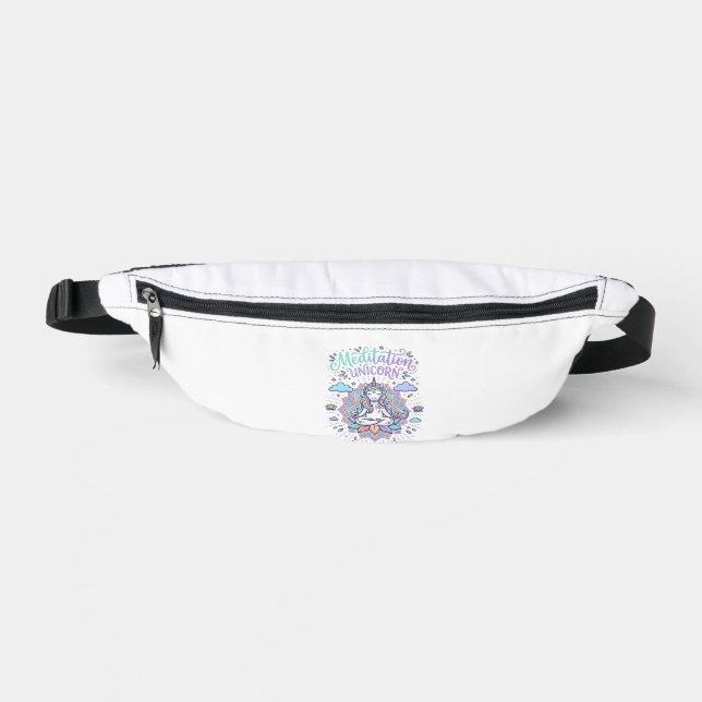 Unicorn Meditation Unicorn White Background Vector Fanny Pack (Front)