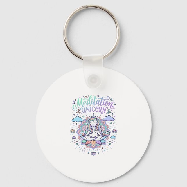 Unicorn Meditation Unicorn White Background Vector Keychain (Front)