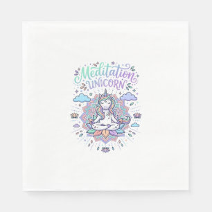 Unicorn Meditation Unicorn White Background Vector Napkin