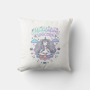 Unicorn Meditation Unicorn White Background Vector Throw Pillow